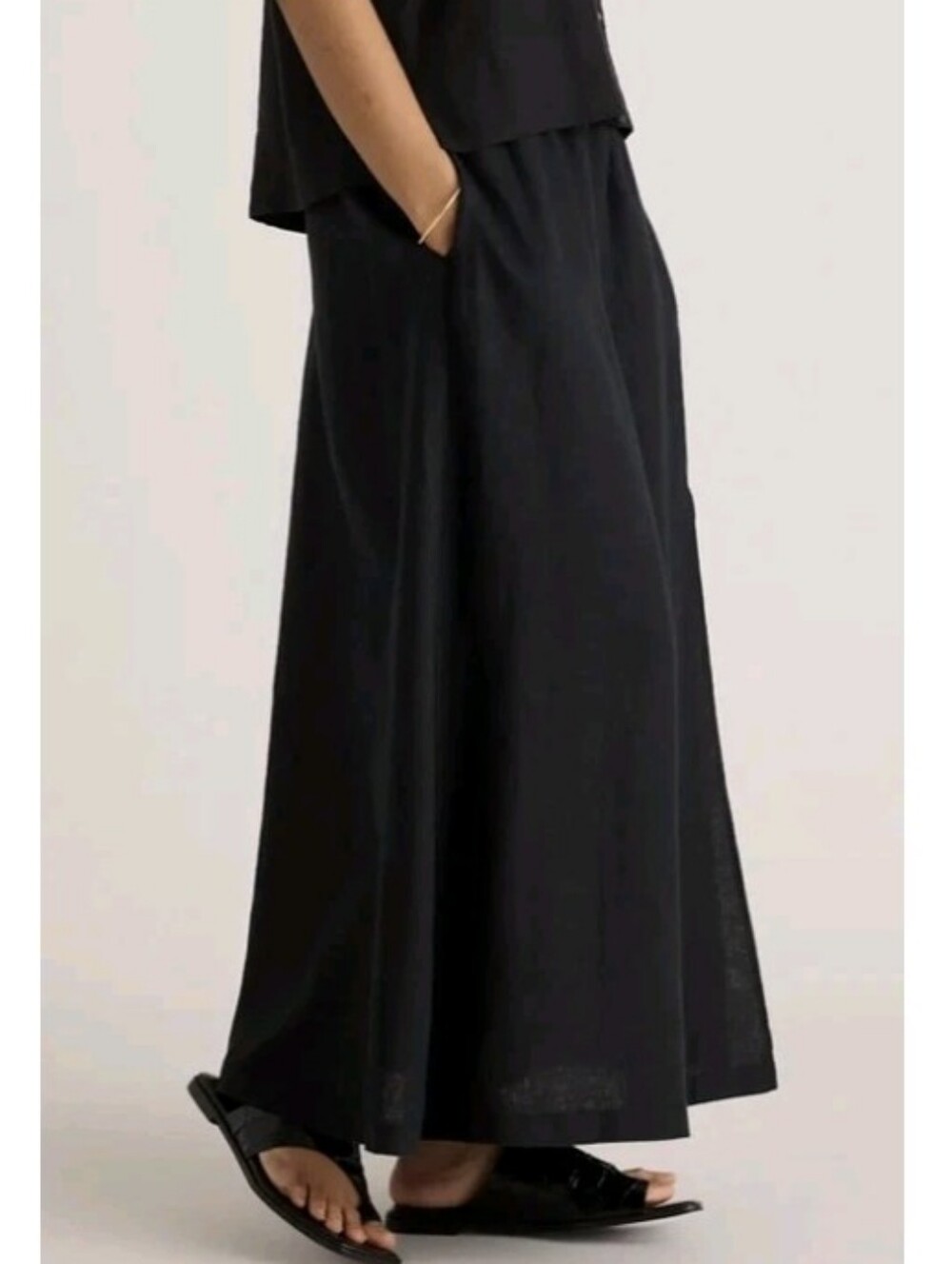 Quince 100% European Linen Maxi Skirt Minimalist Front Slit Elastic Waist XL New